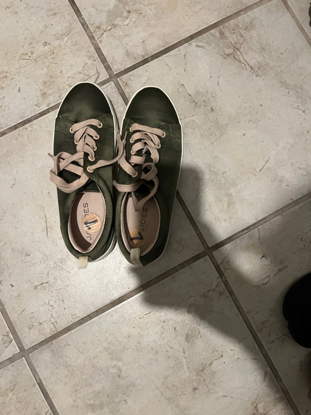 J Slides Olive Green Sneakers with Tan Laces